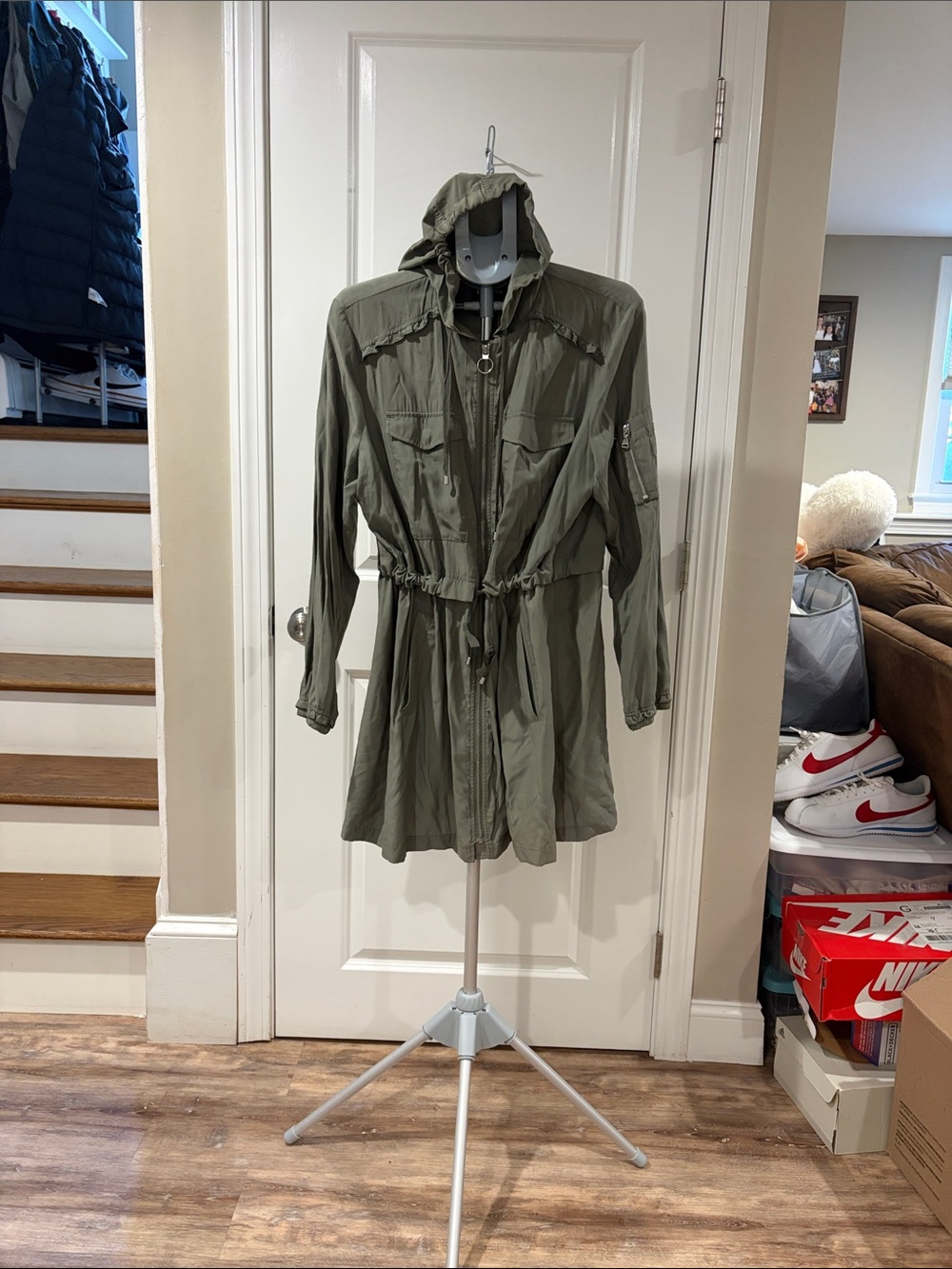 Express Olive Utility Anorak Jacket with Hood - Women